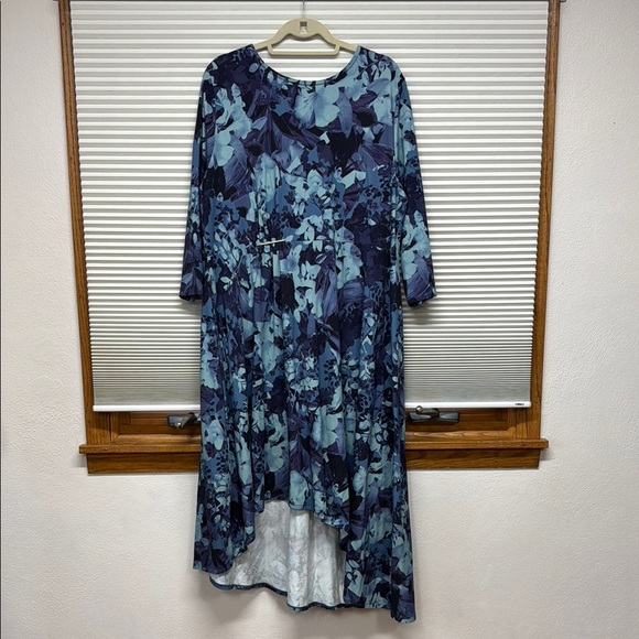 Soft Surroundings Blue Floral Midi Dress Sz 1X - Picture 2 of 8